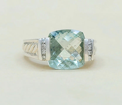 David Yurman Deco Ring With Prasiolite And Diamonds
