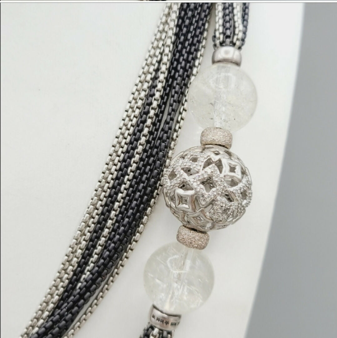 David Yurman Diamond Quatrefoil Quartz Bead Multi Chain Necklace