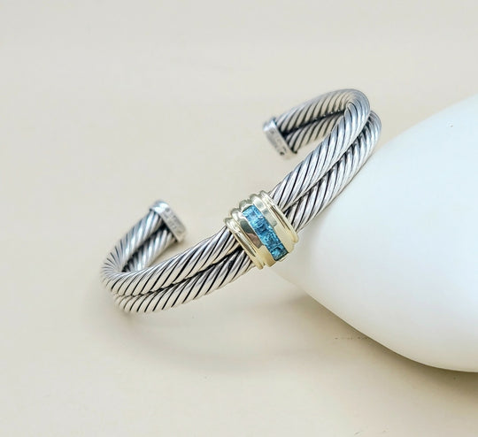  David Yurman Double Cable Renaissance Bracelet Blue Topaz