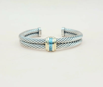 David Yurman Double Cable Renaissance Station Blue Topaz Bracelet    AYW Luxury #
