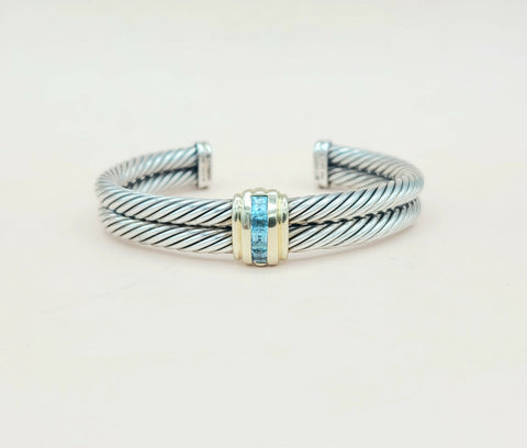  David Yurman Double Cable Renaissance Bracelet Blue Topaz