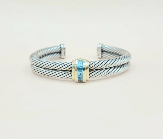  David Yurman Double Cable Renaissance Bracelet Blue Topaz