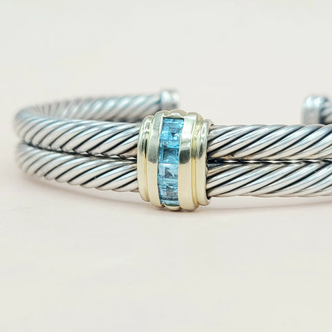  David Yurman Double Cable Renaissance Bracelet Blue Topaz