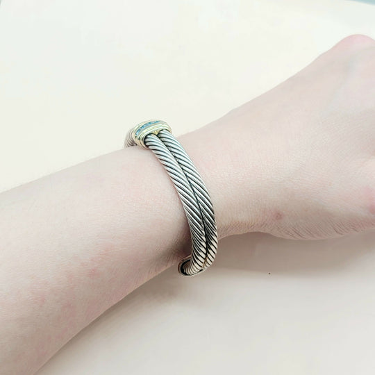  David Yurman Double Cable Renaissance Bracelet Blue Topaz