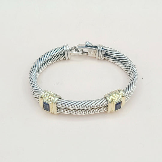  David Yurman Double Cable Renaissance Bracelet Iolite & Gold