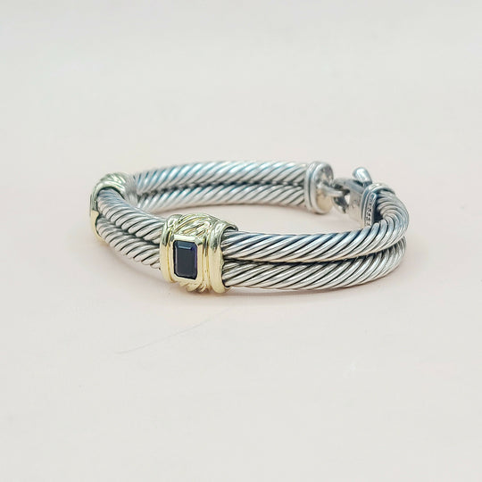  David Yurman Double Cable Renaissance Bracelet Iolite & Gold