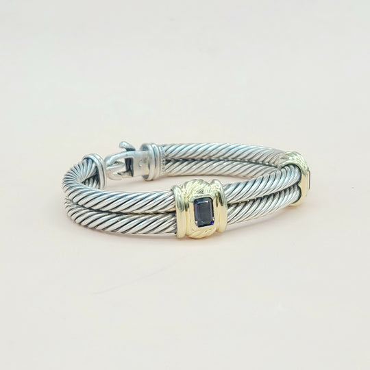  David Yurman Double Cable Renaissance Bracelet Iolite & Gold