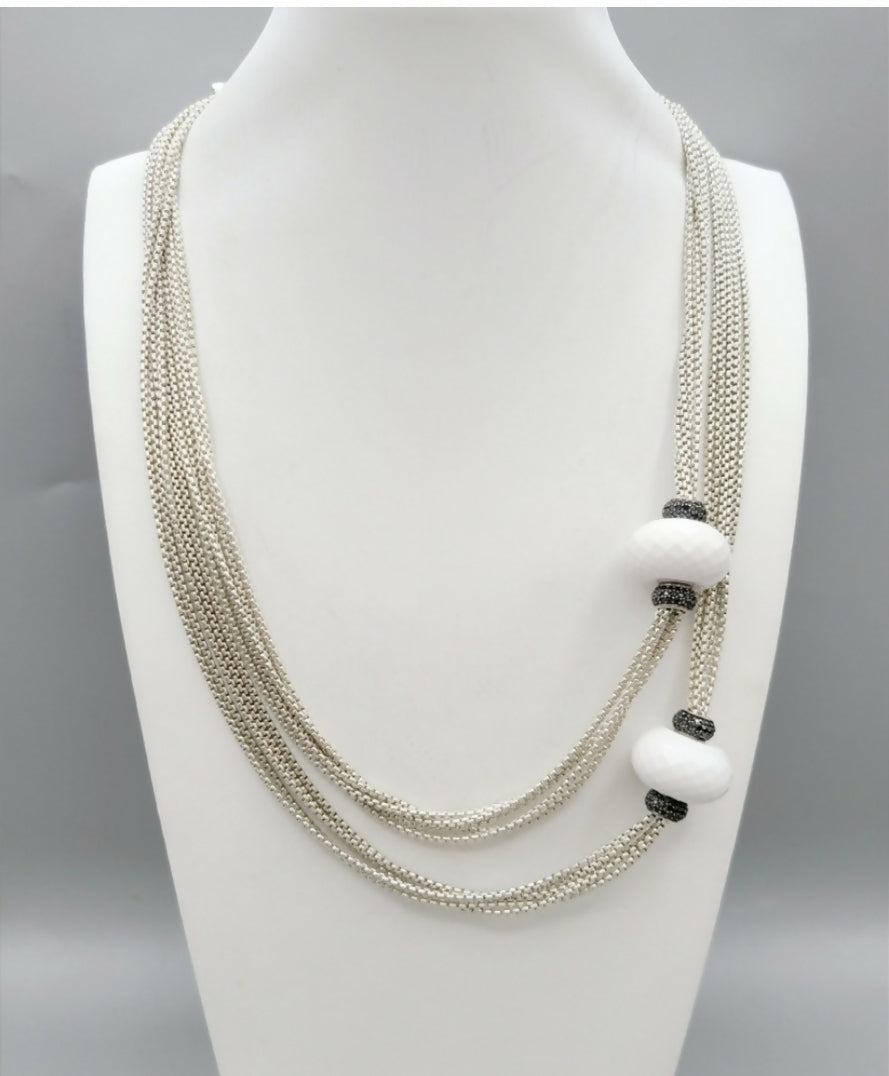 David Yurman Double Station Candy Necklace With White Agate And Black Diamonds