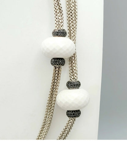 David Yurman Double Station Candy Necklace With White Agate And Black Diamonds