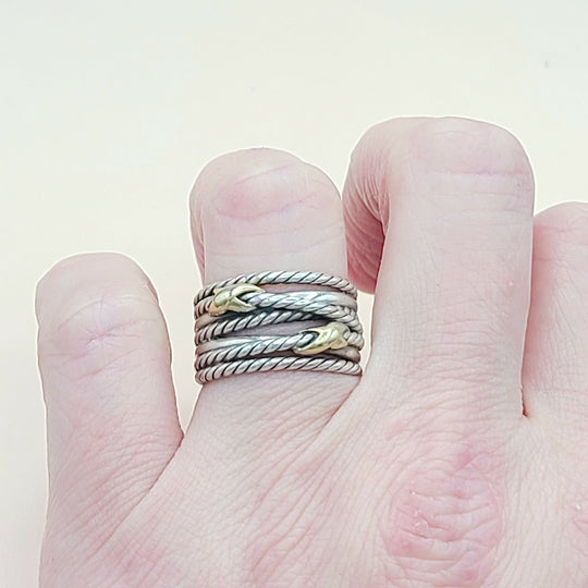  David Yurman Double X Crossover Ring 18K Gold