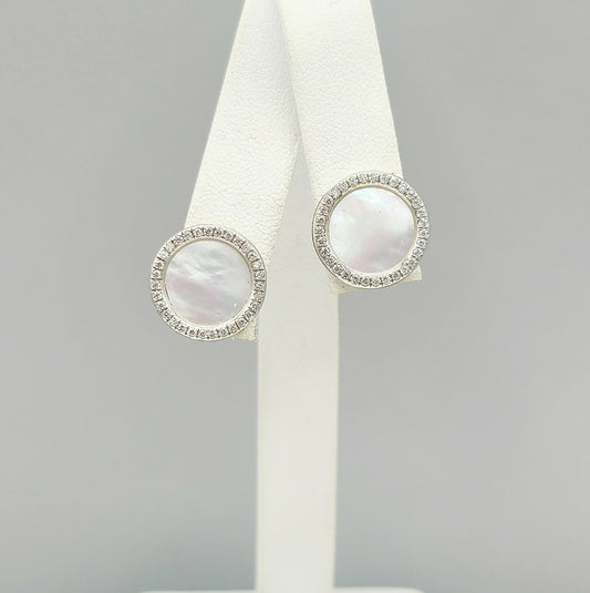 David Yurman Elements Button Earrings With Mother of Pearl and Pave Diamonds