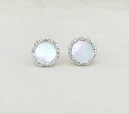 David Yurman Elements Button Earrings, Mother of Pearl & Diamond    #