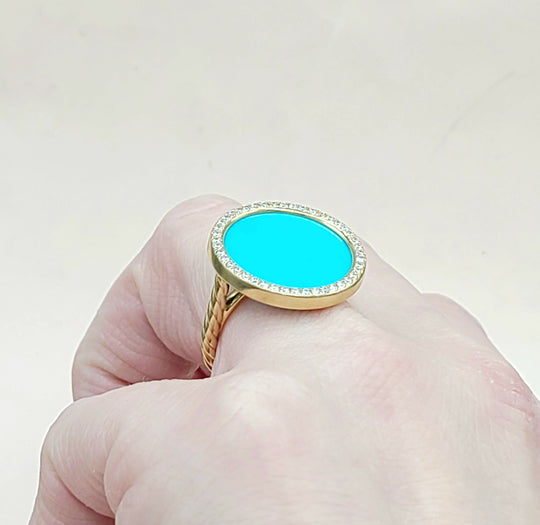 David Yurman Elements Ring Turquoise & Diamond 18K Gold