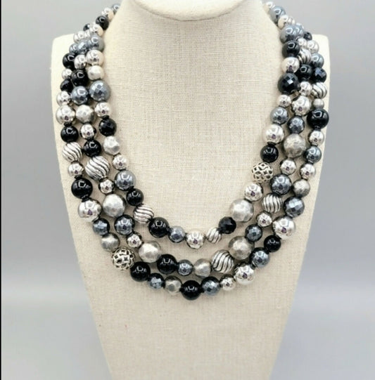 David Yurman Elements Triple Row Necklace With Hematite And Black Onyx