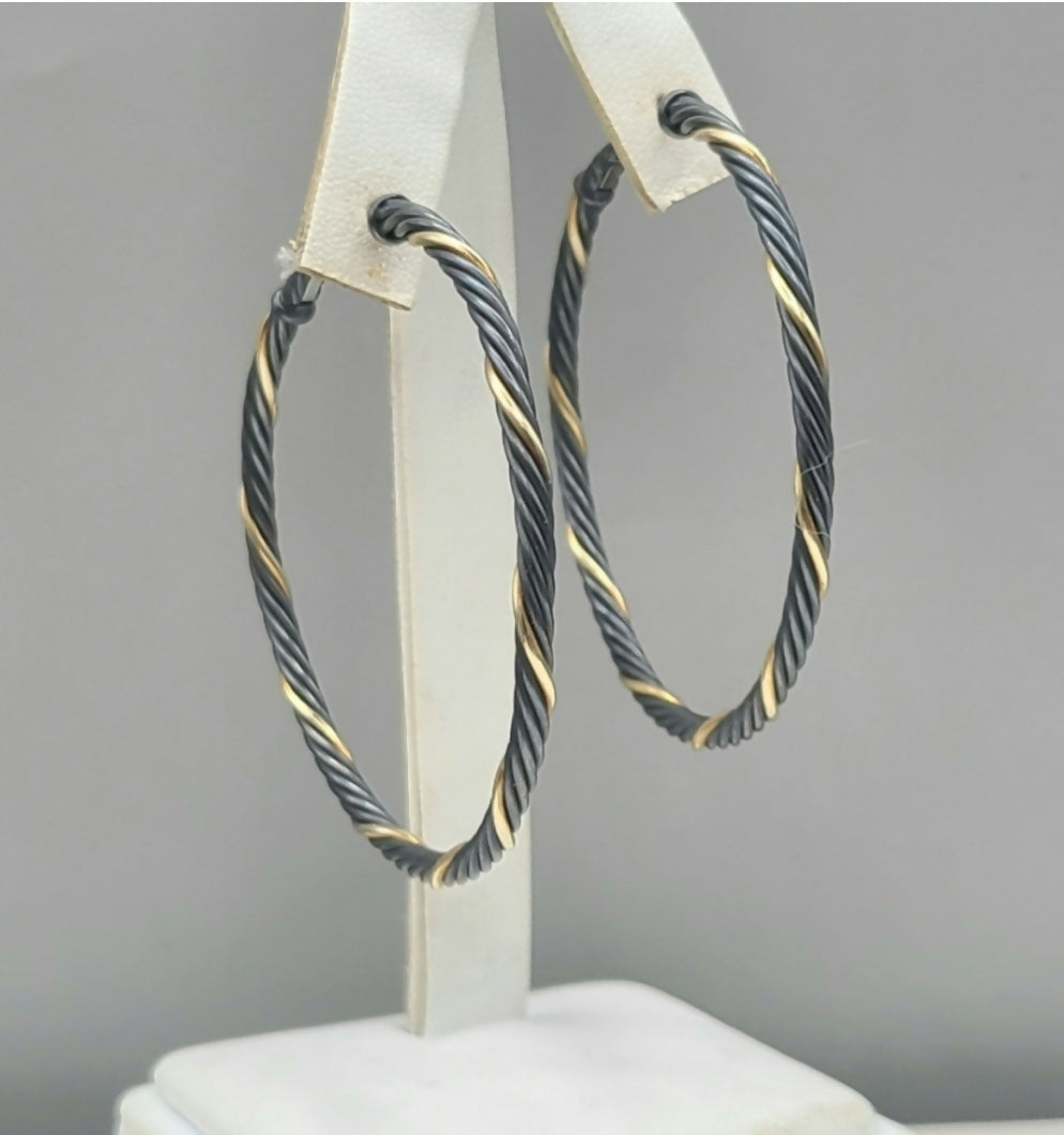 David Yurman Extra Large Black And Gold Hoop Earrings
