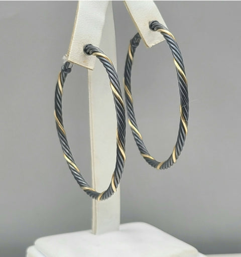  David Yurman Extra Large Hoop Earrings – Black & Gold