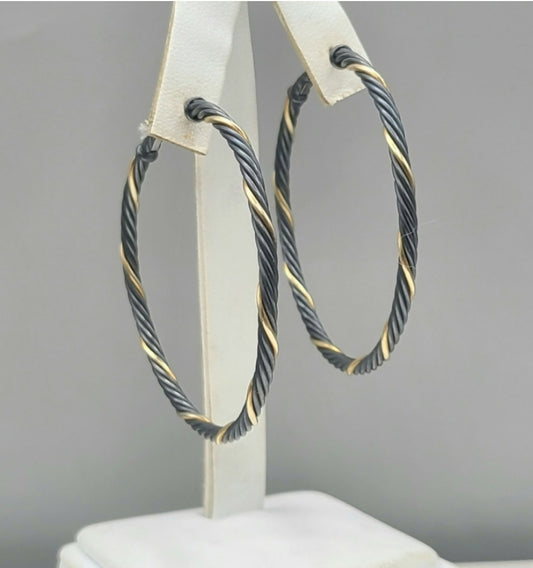 David Yurman Extra Large Black And Gold Hoop Earrings