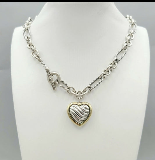 David Yurman Figaro Heart Charm Necklace  AYW Luxury #
