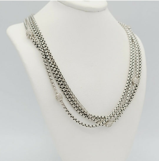  David Yurman Four Row Box Chain Necklace – Diamonds