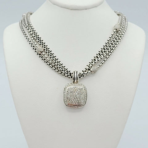  David Yurman Four Row Box Chain Necklace – Diamonds