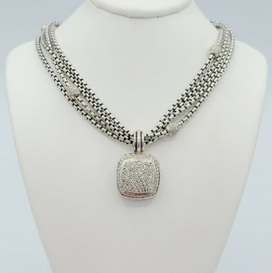  David Yurman Four Row Box Chain Necklace – Diamonds