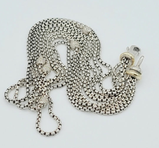  David Yurman Four Row Box Chain Necklace – Diamonds