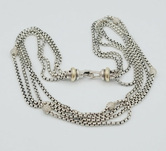  David Yurman Four Row Box Chain Necklace – Diamonds