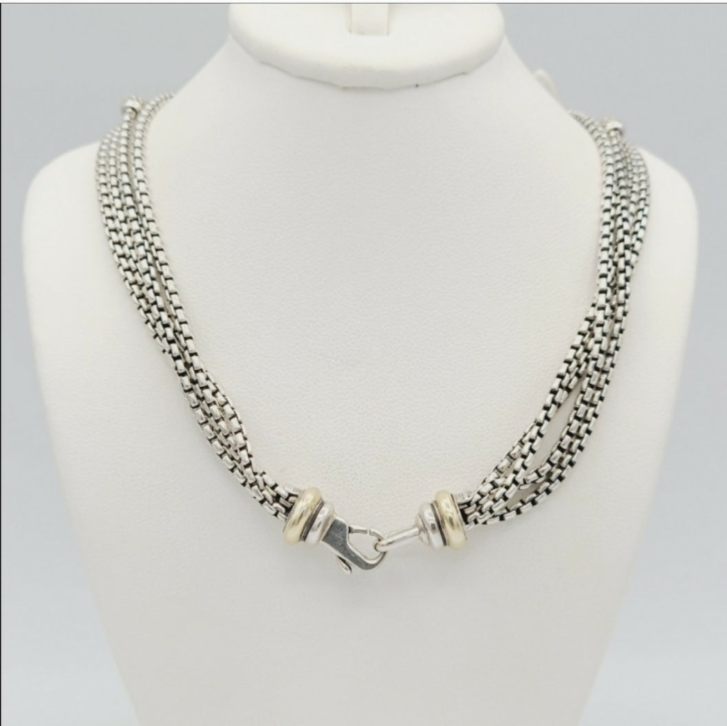 David Yurman Four Row Diamond Box Chain Necklace