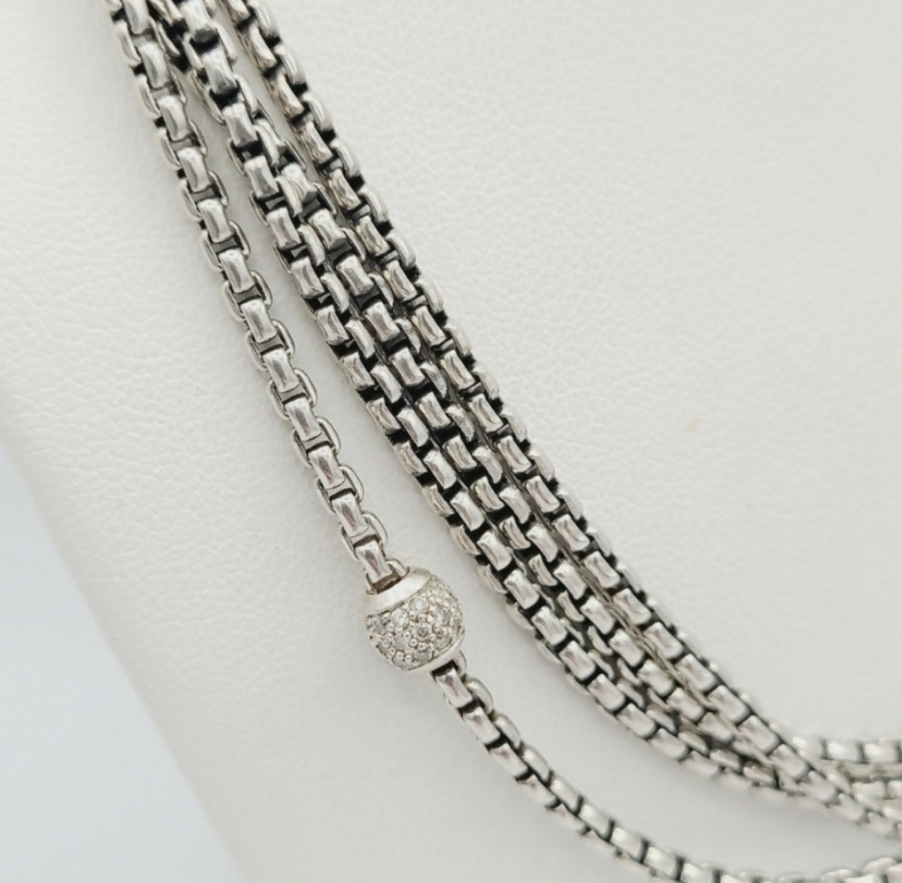 David Yurman Four Row Diamond Box Chain Necklace