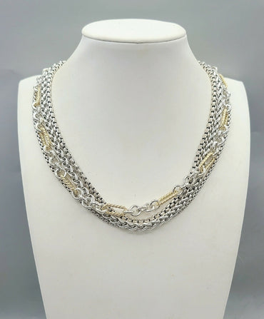  David Yurman Four Row Mix Chain Necklace