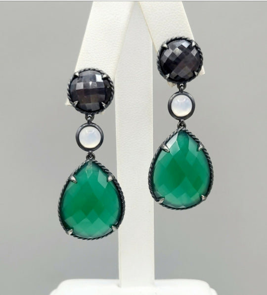  David Yurman Grisaille Triple Drop Earrings – Green Onyx