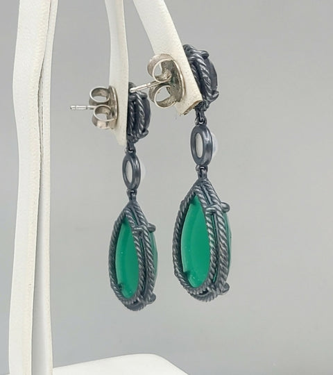  David Yurman Grisaille Triple Drop Earrings – Green Onyx