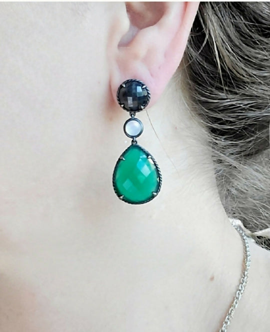  David Yurman Grisaille Triple Drop Earrings – Green Onyx