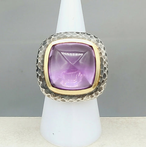  David Yurman Hammered Albion Ring – 17mm Amethyst & Gold