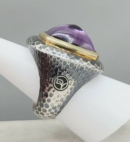  David Yurman Hammered Albion Ring – 17mm Amethyst & Gold