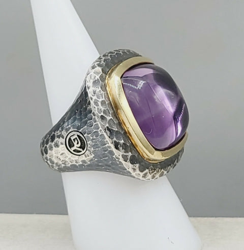  David Yurman Hammered Albion Ring – 17mm Amethyst & Gold