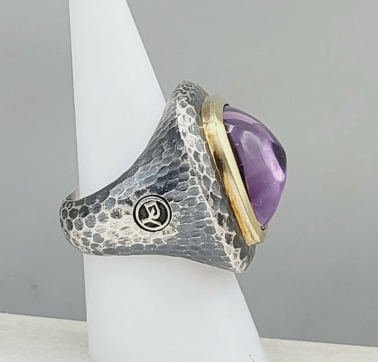  David Yurman Hammered Albion Ring – 17mm Amethyst & Gold