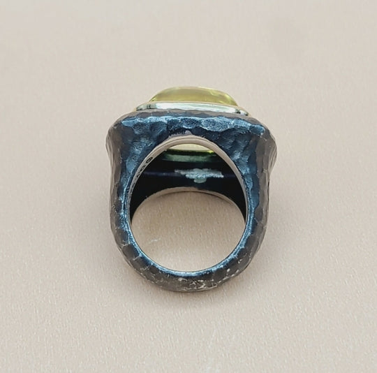  David Yurman Hammered Albion Ring – Lemon Citrine & Gold