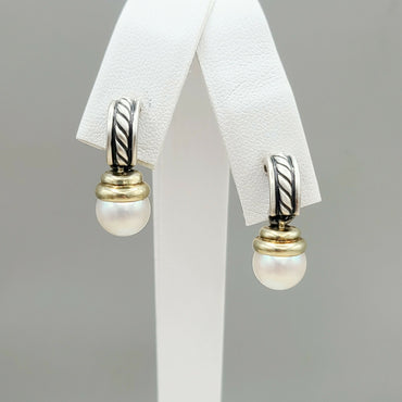  David Yurman Hampton Cable Drop Pearl Earrings