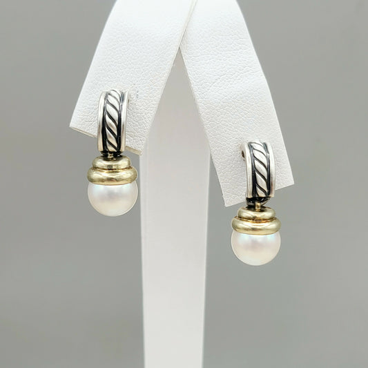 David Yurman 8.5mm White Pearl Gold Earrings | Certified Pre-Owned    #
