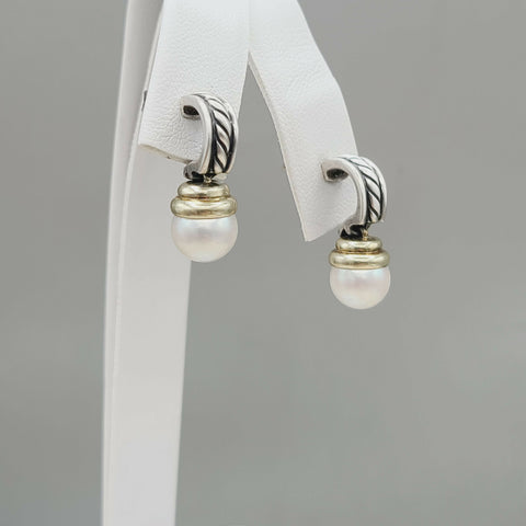  David Yurman Hampton Cable Drop Pearl Earrings