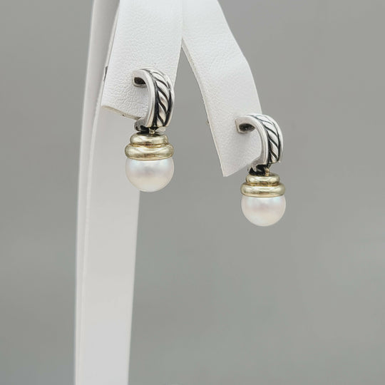  David Yurman Hampton Cable Drop Pearl Earrings