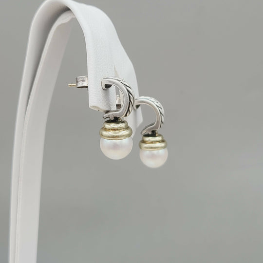  David Yurman Hampton Cable Drop Pearl Earrings