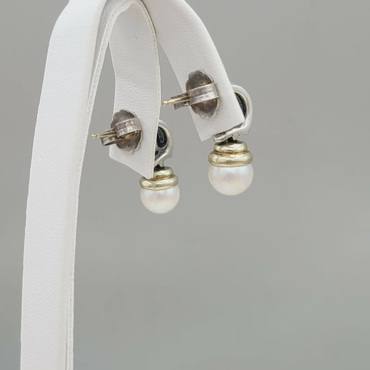  David Yurman Hampton Cable Drop Pearl Earrings