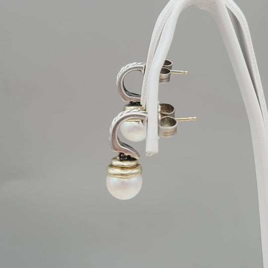  David Yurman Hampton Cable Drop Pearl Earrings