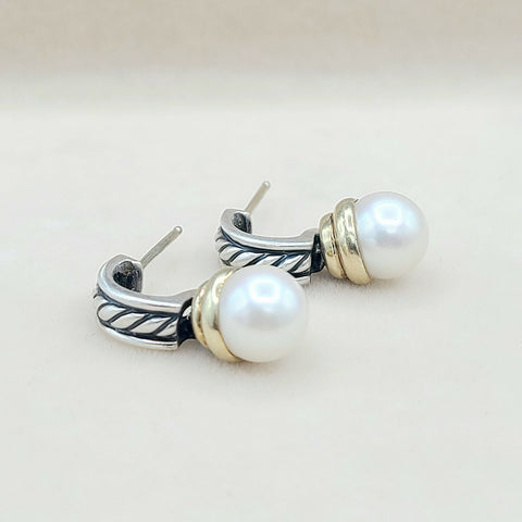  David Yurman Hampton Cable Drop Pearl Earrings