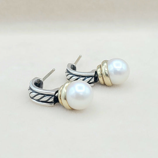  David Yurman Hampton Cable Drop Pearl Earrings