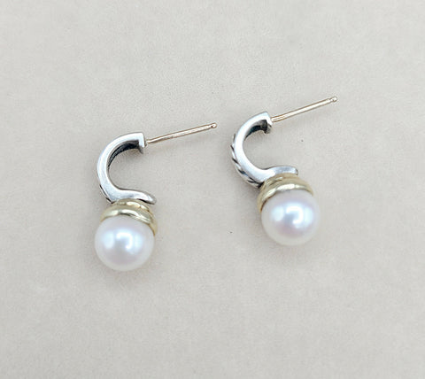  David Yurman Hampton Cable Drop Pearl Earrings