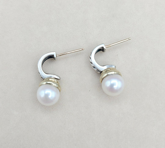  David Yurman Hampton Cable Drop Pearl Earrings