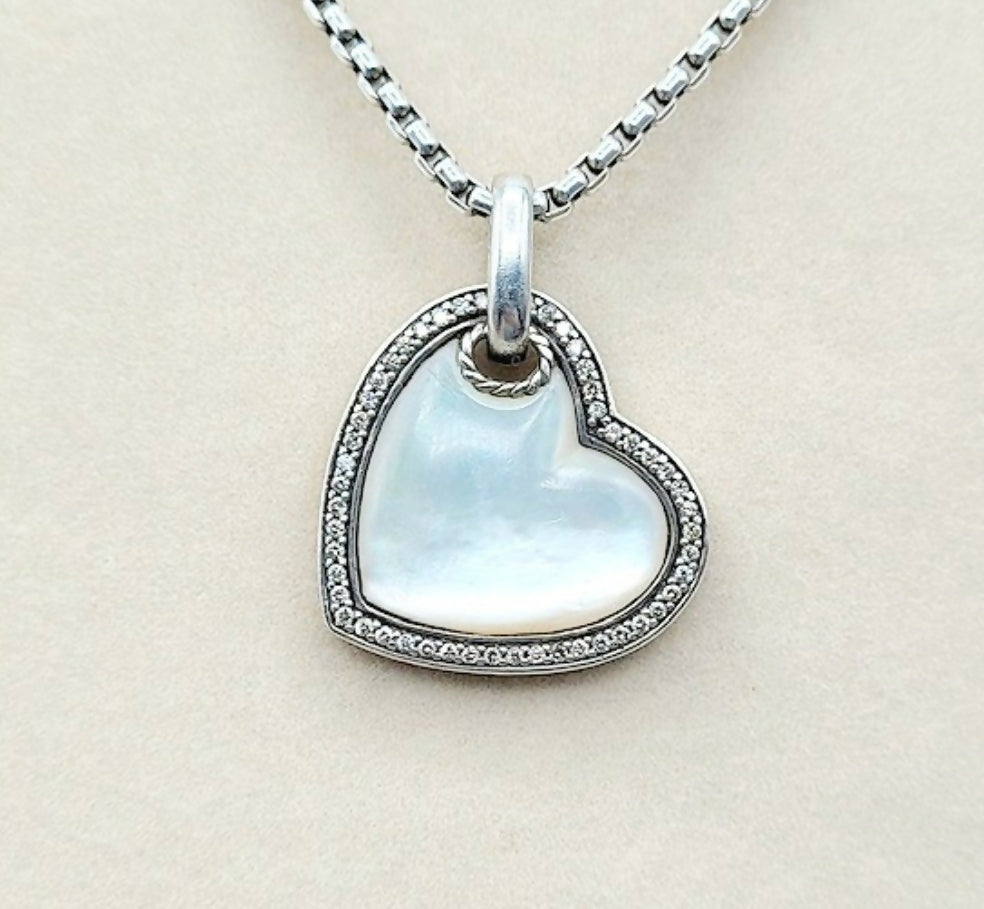 David Yurman Heart Mother of Pearl Diamond Pendant